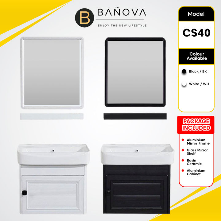 BANOVA Aluminum Bathroom Basin Cabinet Ceramic Sink With Glass Shelf ...