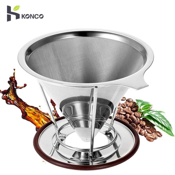 KONCO Stainless Steel Pour Over Coffee Dripper With Stand, Cone Filter
