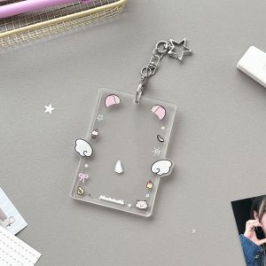 LZYBIM Cartoon Korean Photocard Holder with Keychain Animals Ears Acrylic Transparent Card Bag Portable Casual Bag Pendant Student Friends