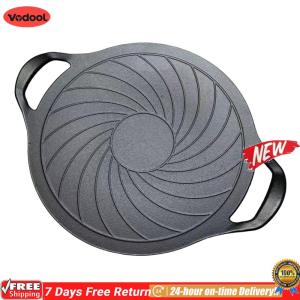 [VODF] 15 Inch Iron Grill Pan Round Grill Skillet Nonstick BBQ Griddle Compatible for Gas Stove for Indoor Outdoor Grilling