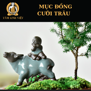 Tượng Mục đồng cưỡi trâu chất liệu Gốm Tử Sa men rạng nhập khẩu làng nghề đúc tượng mỹ nghệ Tỉnh Phúc Kiến Trung Quốc