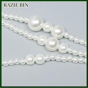 RAZIE BIN สร้อยคาดเอวประดับมุกเทียมแฟชั่นสำหรับผู้หญิงพร้อมชุดเดรสเสื้อสเวตเตอร์แบบมีหลายชั้นสายสร้อยคาดเอวลูกปัดกลมแบบเรียบง่ายของผู้หญิง