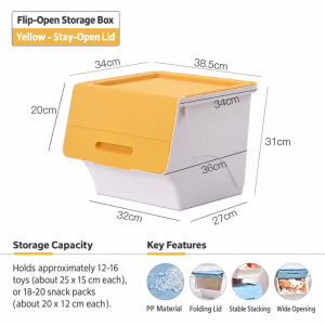 【Rainbow Culture】 Flip Open Storage Box Stackable Plastic Organizer with Folding Lid for Toys Clothes and Snacks