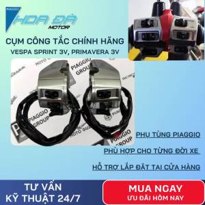 Cụm Công Tắc Vespa Sprint 3v/ Primavera 3v Chính Hãng Piaggio Bộ Công Tắc Tay Lái Hoàn Chỉnh (Công Tắc + Dây + Ốp)