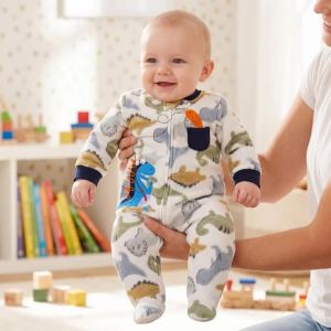 Polar Fleece Baby Footed Romper with a Small Pocket All-over Cartoon Print&Embroidery Zipper Onesie Warm for Boys Autumn Winter2026