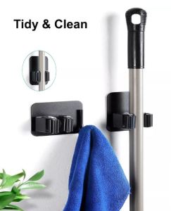 Stainless Steel Mop Broom Holder Household Hook Hanger Free Punching Drill Bathroom Wall Outdoor Clip Hanger Penyangkut
