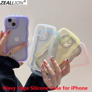 Zeallion Cute Wavy Edge Transparent Silicone Phone Case For iPhone 11 12 13 Mini 14 15 Pro Max XR X Xs 7 8 6 6s Plus SE 2020]Soft Protective Back Cover Shell