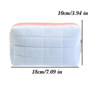 Large Plush Cosmetic Bag / Soft Plush Makeup Pouch for Travel / Solid Color Zipper Toiletry Bags / School Supplies Stationery Bag