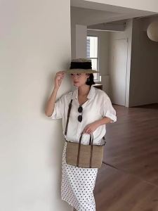 Korean-style fashionable large-capacity tote bag for women Knitted mesh single-shoulder handbag for seaside vacations beach bag commuter crossbody bag trendy style #7526