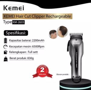 Kemei KM-2603 Clipper Alat Cukur Rambut Cas Mesin Cukur Rechargeable