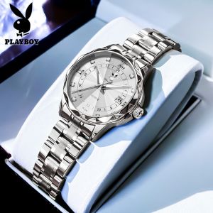 PLAYBOY Watch For Women Waterproof Original Casual Fashion Women Watches Stainless Steel Strap Luminous Calendar Jam Tangan Wanita