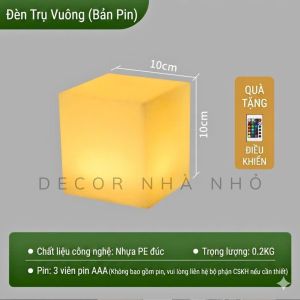 D224 Đèn Ngủ Trụ Vuông Đổi Màu Thông Minh - Đèn Led Decor Nhà Hàng/Quán Cafe Chống Nước Cao Cấp Có Điều Khiển Từ Xa