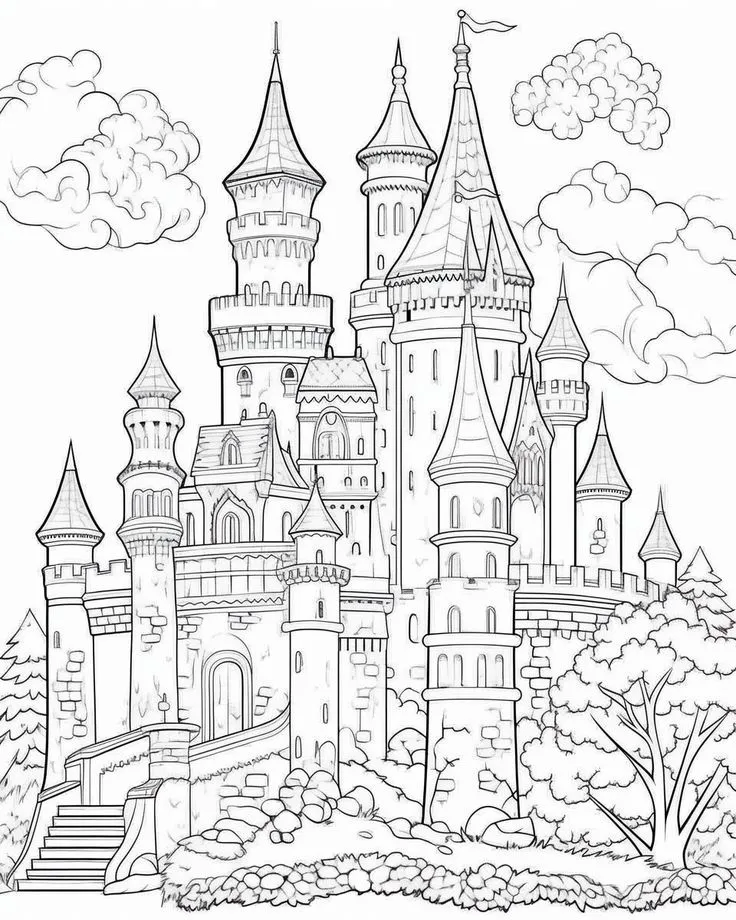 Tuyển tập tranh tô màu lâu đài cho bé tô màu | Trang tô màu, Lâu đài, Tranh
