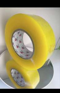 1PCS Packaging Tape YELLOW & CLEAR Strong Adhesive Big Roll Packing And Binding Tape size- 400m ( Luckystar.shop.ph )