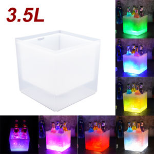 【GD.s】ถังน้ำแข็ง LED เปลี่ยนสีได้ถังเบียร์ถังแชมเปญถังไวน์ทรงสี่เหลี่ยมจตุรัสหนาสองชั้นสำหรับงานเลี้ยง KTV บ้านและงานแต่ง
