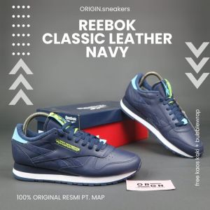 100% ORIGNL RESMI Sepatu Sneakers Kasual Pria -Reebok- Classic Leather Vector Navy Size 40-42 BNIB