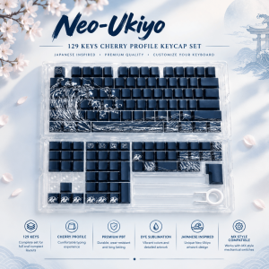 FANTASY Premium 129 Keys Neo Ukiyo E Keycap Set Cherry Profile PBT Dye Sublimation Japanese Wave Theme Custom Mechanical Keyboard Gaming Keycaps