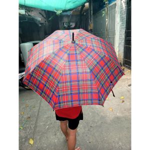 Ô Dù Vải Dù Hoạ Tiết Caro Cán Nhựa Đen Mã 1010-Phúc Hưng Phát- Chống nắng che nắng mưa chống tia UV