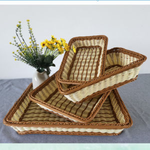 Yo-Fun Woven Picnic Baskets Tray Bread Baskets Wicker Basket Rattan Fruit Basket Tray Food Storage Tabletop Kitchen Organizer