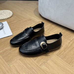 Free Shipping Retro Buckle Loafers For Women 2026 Autumn Collection Flat-Soled Soft-Sole Slip-On Versatile Casual Shoes