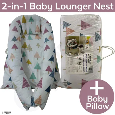 2-in-1 Baby Lounger Nest with Pillow - Infant Travel Portable Bassinet Crib - Newborn Co-Sleeping Bionic Bumper Bed - Soft Cotton Breathable Hypoallergenic - Ergonomic Adjustable - Hidden Zipper Washable Cover - Shower Gift (0-24 month)(ToddlerFinest)