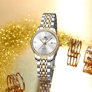 OLEVS 3625 Quartz Fashion Women Watch Gift Stainless Steel Watchband Round-dial Wristwatch Week Display Calendar Luminous