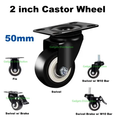 Black Heavy Duty 50mm 2 inch PU Swivel Fix Brake Castor Caster Roller Wheels Wheel M8 M10 2809.1