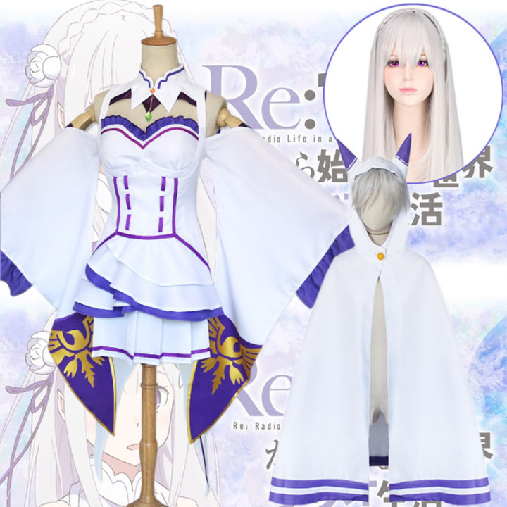 Anime Re:Life In A Different World From Zero Costume Emilia Dress Women ...