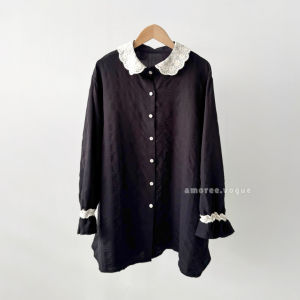 Plus Size (3XL-6XL) Bubble Crepe Lace Collar Ironless Cool Fabric Full Button Kemeja Blouse Muslimah Top (4135)