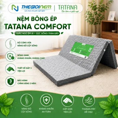 Nệm Bông Ép Tatana Comfort Gấp 3- Di chuyển tiện lợi - Độ Cứng Vừa Nâng Đỡ Cơ Thể Áo Nệm Nhiều Màu