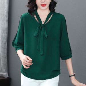 TTQQ Chiffon Plus Size Ladies Shirt Loose and Slim Blouse Short Sleeve Blouse Female