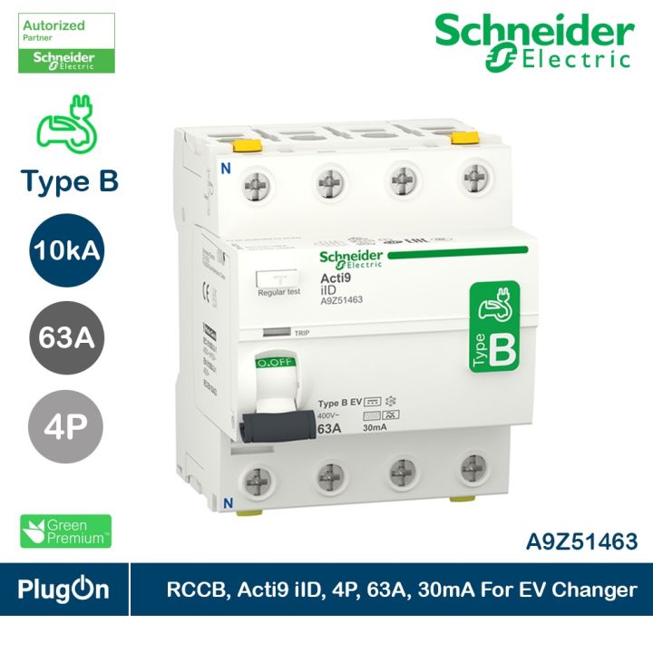Schneider Electric A9Z51463 EV Charger 4โพล 63 แอมป์ Residual Current ...