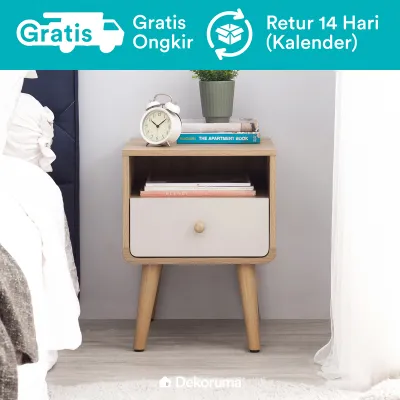 Dekoruma Mori Bed Side Table - Nakas Meja Kamar Tidur Minimalis dari Kayu Olahan 1 Laci