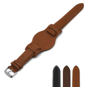 LANGLEY Watch Band 18mm 20mm 22mm Cowhide Leather Universal Strap Accessories Watch Strap With Base Tray Smooth Genuine Leather Watch Bracelet Black Brown Coffee