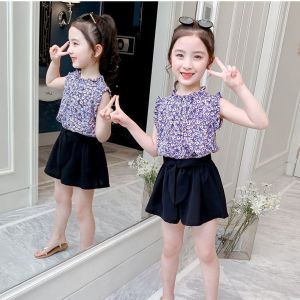 2022 Trẻ Em Mới Của Thời Trang 2Pcs (Áo Cánh + Quần Short) Chất Lượng Cao quần soóc phong cách Hàn Quốc Cho Trẻ Em nữ thường ngày Quần Áo 3 Để 4 Để 5 Để 6 Để 7 Để 8 Để 9 Để 10 Để 11 Để 12 tuổi blou