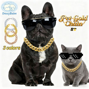 DewyBabe Pet Gold Chain Cat Dog Collar Necklace RoseGold Plated Adjustable Plastic Chain Rantai Kucing Anjing