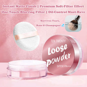 TEN TWENTY Loose Powder with Puff SPF 50PA++ - Instant Matte Finish Premium Soft-Filter Effect One-Touch Blurring Filter Oil-Control Must-Have Survives Tears Rain & Champagne