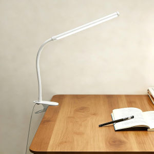 White LED Desk Lamp with Clamp 28cm Lamp Head Flexible Gooseneck USB Powered Clip On Light 3 Color Modes 10 Brightness Eye Caring Reading Lamp for Home Office