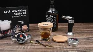 Cocktail Whiskey Smoker Kit with Torch Old Fashioned Bourbon with 4 Flavored Wood Chips Drink Smoker Infuser Kit Gifts for Cocktail Lovers Men Dad Husband Boss Boyfriend (No Butane)