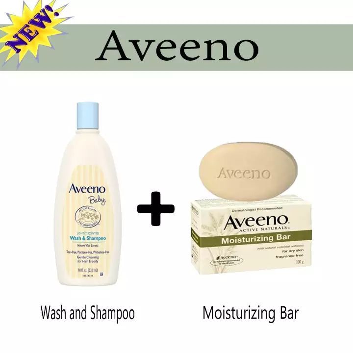 ( Set of 2 ) Aveeno Wash and Shampoo 532ml + Aveeno Moisturizing Bar ...