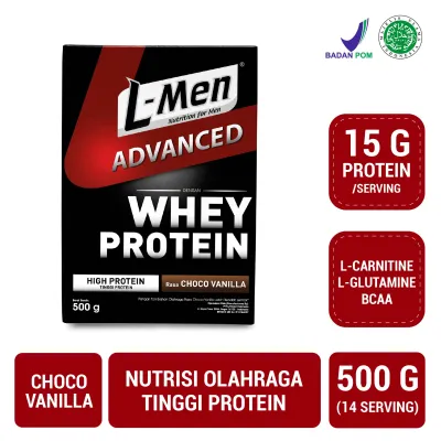 L-Men Advanced Choco Vanilla 500g - 15g Whey Protein - 14 Serving - Dilengkapi BCAA L-Glutamine & L-Carnitine