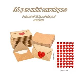 CANICE 30/60Pcs Blank Mini Cards Love Letters Envelope Set Heart Stickers Pre-Written Cards DIY Love Notes Box Love Messages Elegant Box Mini Cards Set Valentines Day