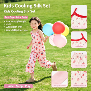 AILEBE Kids Pajamas Cooling Silk Terno Sleepwear Set Breathable Lightweight Summer Pajama Tank Top With Adjustable Straps Ankle-Length Pants Cute Cartoon Prints Pambahay Pantulog For Baby Girls Boys 0-10 Years