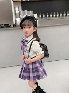 Girls jk Summer Preppy Style Suit 2024 New Childrens Clow M Two-Piece Summer Dress Melody Princess Dress