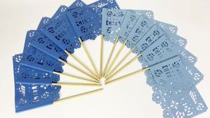 12 PCS Blue Papel Picado Handheld Flags – Cielito Lindo Baby Shower Party Decorations for Birthdayor Mexican Fiesta Table Centerpiece