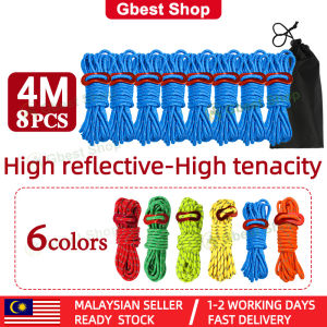 Gbest Tent Rope Guide Rope Reflector Diameter 4Mm Length 4M Aluminum Free Metal Fittings 8 Pcs Set With Storage Bag Outdoor Hiking Equipment Camping Accessories Tali Khemah 帐篷绳野营绳