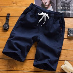 Casual Shorts Mens Pure Cotton Capris Loose Fitting Solid Color Versatile Shorts Handsome Short Beach Pants