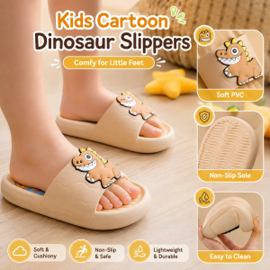 AILEBE Kids Slippers For Boys Girls Cute Cartoon Dinosaur Design Soft PVC Non-Slip Sole Summer Indoor Home Bath Beach Tsinelas Bata Easy To Clean Durable