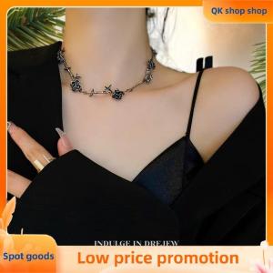 ✨QK shop✨ Vintage Personalized Rose Pendant Necklace Womens Punk Metal Black Popular Design Choker Y2K Jewelry Gothic Gift