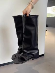 Plus Size Fashion Open Toe Wedge Sandals Women Square Toe Flat Slouch Boots Summer New Two-Way Pants Boots Sandals